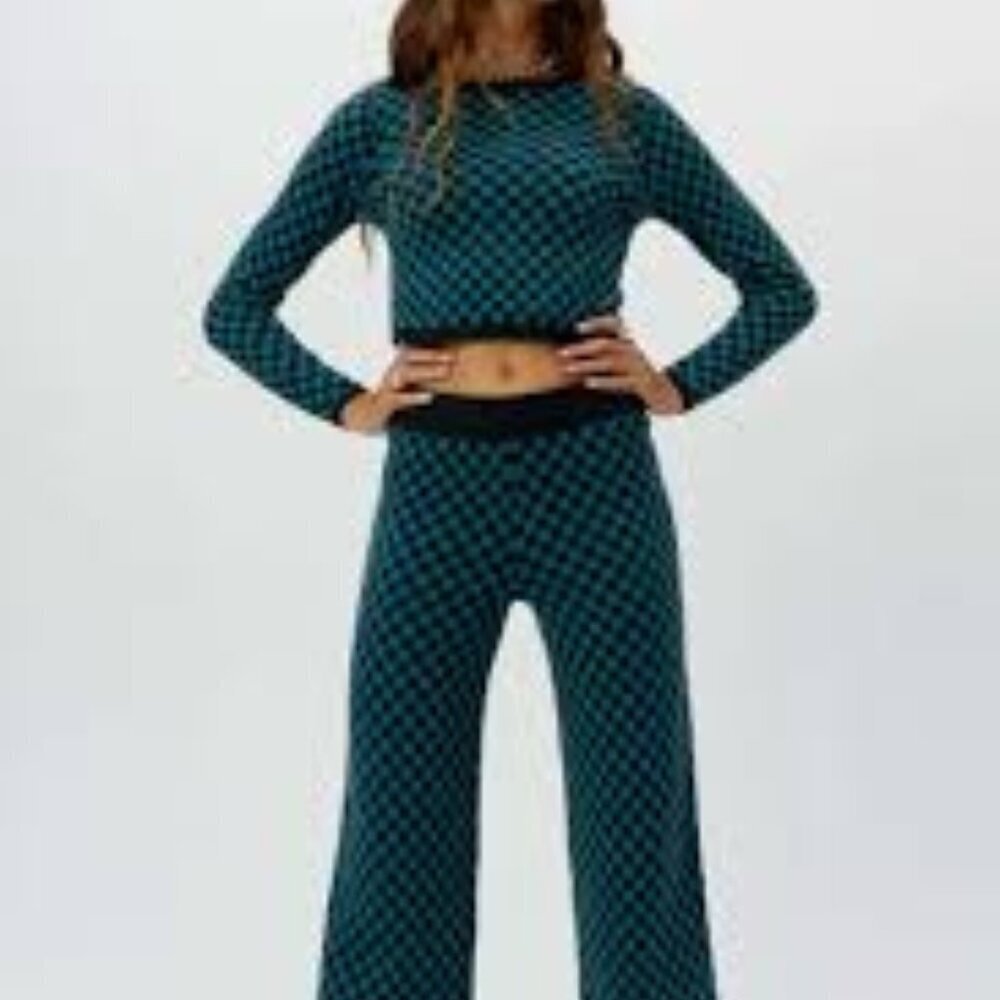 Daydreamer LA Teal Green Black Checkered Pullover Long Sleeve Sweater XL NWT - Picture 8 of 8